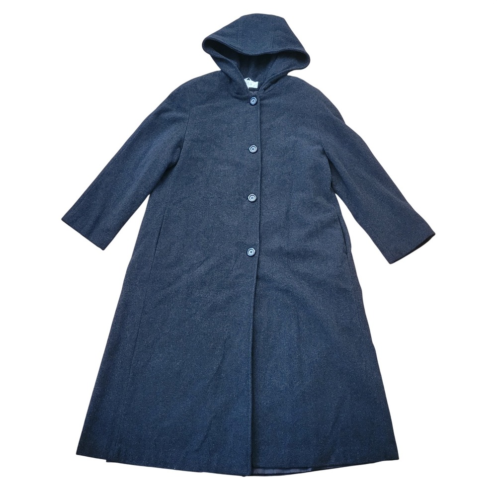 Andrea Brem 16 Trench Coat Charcoal Gray Australian Wool Hood Academia Preppy